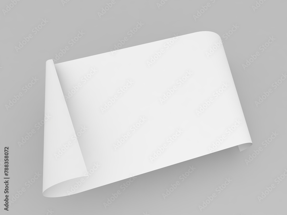 Curved sheet of A4 paper on a gray background. 3d render illustration. Curved sheet of A4 paper on a gray background. 3d render illustration.