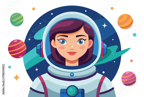 Astronaut woman amidst the stars, Space exploration vector cartoon illustration.