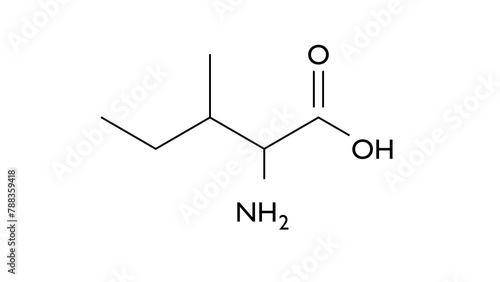 isoleucine molecule, structural chemical formula, ball-and-stick model, isolated image aliphatic amino acid photo