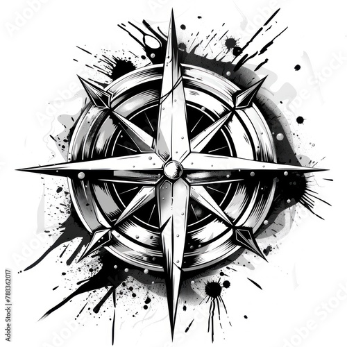 Intricate Compass Tattoo Design on White Background © lublubachka
