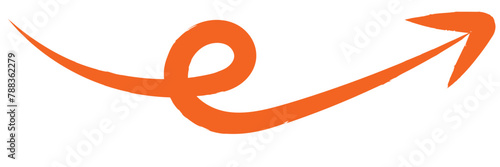 Curved graffiti spray right arrow with drips and dry brush texture. Bold curly line arrow isolated on white background.