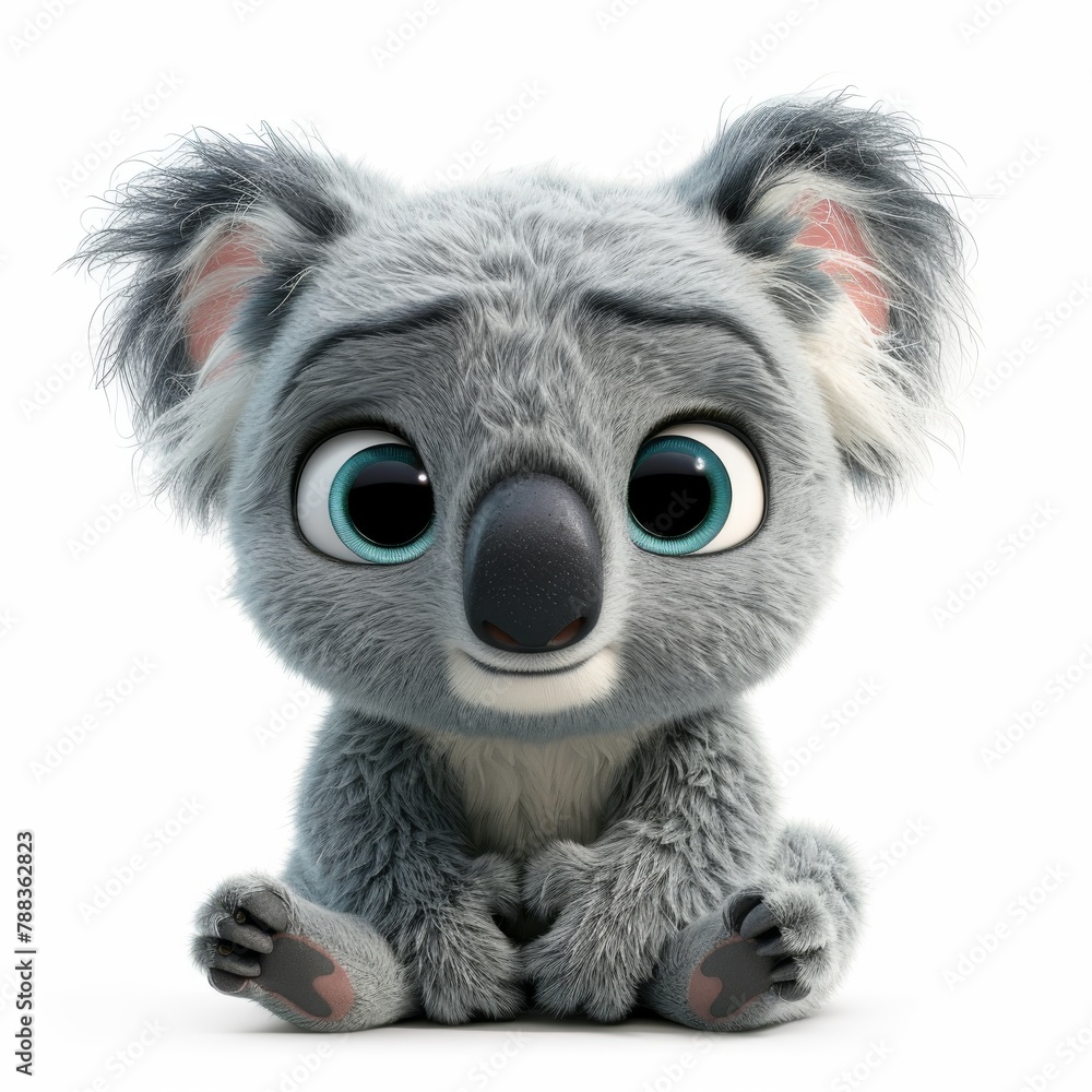 A cute and cuddly koala, sitting on a white background, looking at the camera with big, blue eyes. A cute and cuddly koala, sitting on a white background, looking at the camera with big, blue eyes.