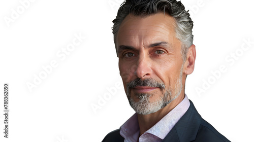  A professional headshot of a male executive, his determined expression and immaculate appearance showcased sharply against a clean white background, symbolizing leadership. . 