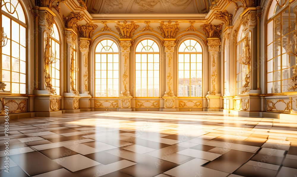 Opulent Neoclassical Ballroom: Golden Splendor of Versailles Grandeur