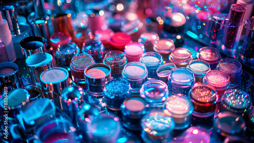 various cosmetics and flowers on the table. selective focus.