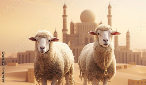 eid - ramadan mubarak concept with sheep and mosque © Birol Dincer 