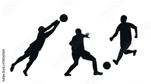 Vector set of soccer player. Football players silhouette isolated on white background