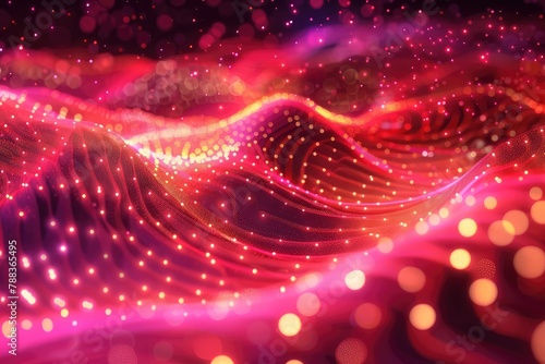 Glowing wavy background. Abstract dynamic wave of particles,Digital purple particles wave and light abstract background with shining dots stars. 