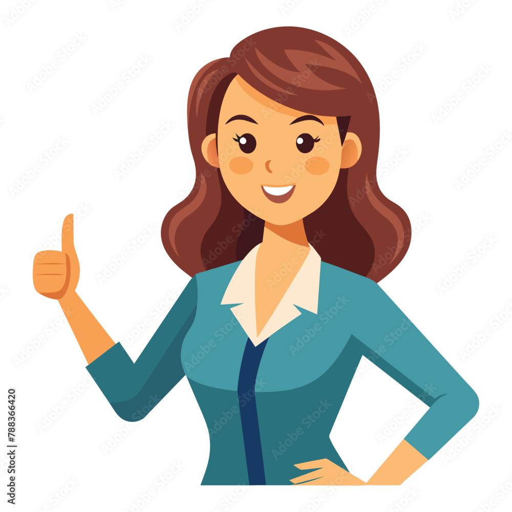 Enthusiastic woman with thumbs-up, Cheerful approval vector cartoon illustration. Enthusiastic woman with thumbs-up, Cheerful approval vector cartoon illustration.