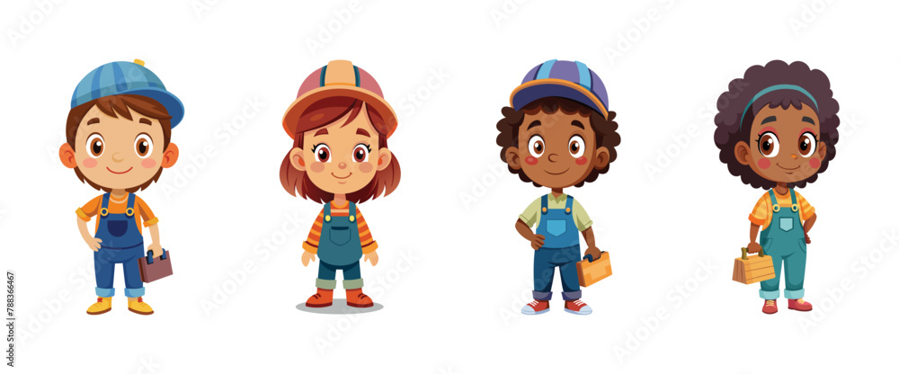 Cartoon kids dressed as handymen with tools, vector illustration. Cartoon kids dressed as handymen with tools, vector illustration.