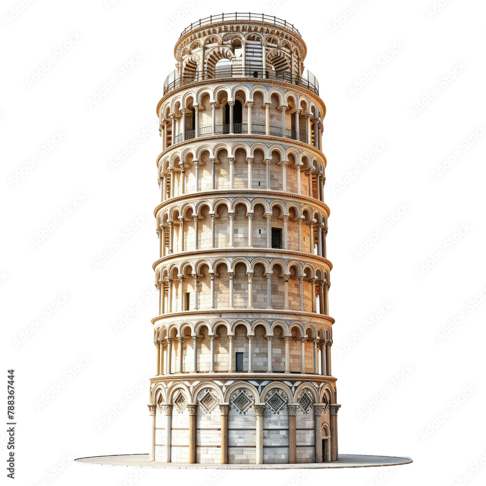 Leaning tower of Pisa in Tuscany Italy on isolated transparent background