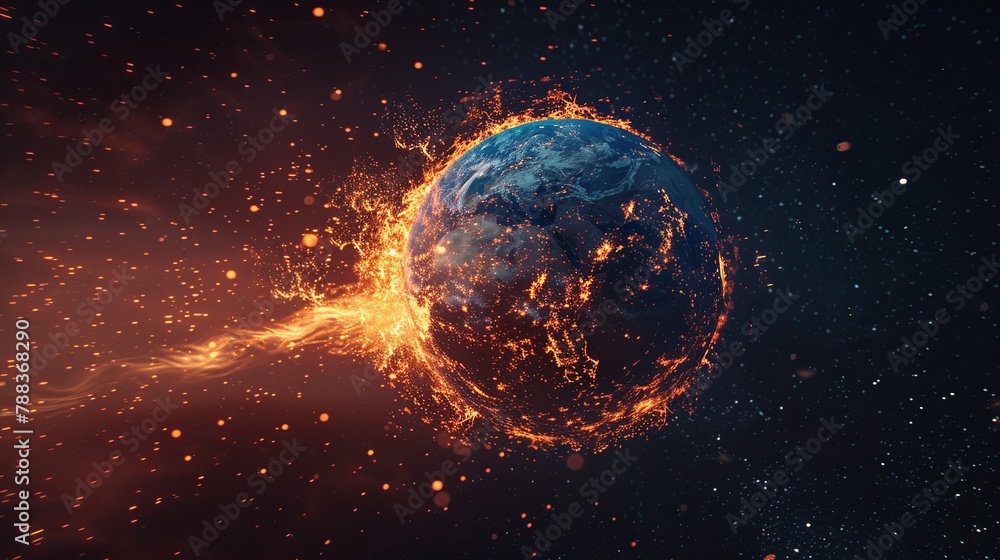 Apocalyptic fire ravaging Earth, symbolizing end times, in 8K resolution AI Image