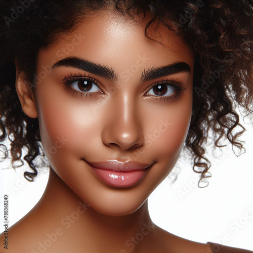 beautiful young woman on a white background, close-up