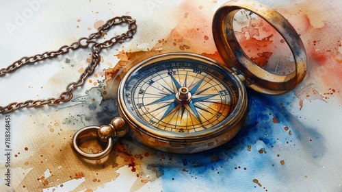 compass rose and compass watercolor