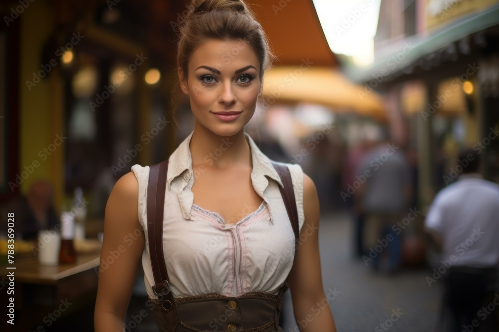 Friendly Oktoberfest waitress bavaria. Festival party. Generate Ai Friendly Oktoberfest waitress bavaria. Festival party. Generate Ai