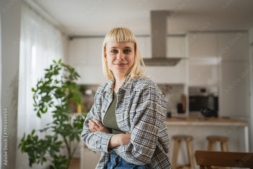 Portrait of young blonde woman at home happy positive Portrait of young blonde woman at home happy positive