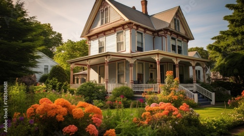 Victorian-style house with a wraparound porch AI generated