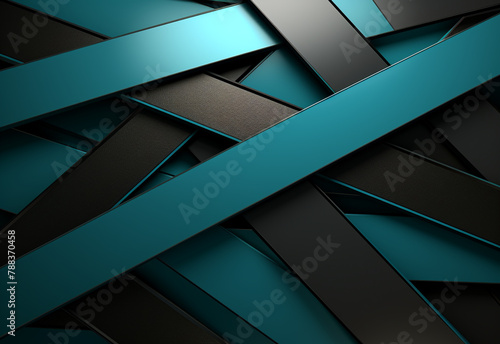 3D panoramic deep teal black metal background. Modern geometric shape gradient digital technology wallpaper. Luxury pattern website banner. High-quality ultra-realistic matt finish. Generative AI