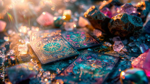 tarot cards on the table. selective focus.