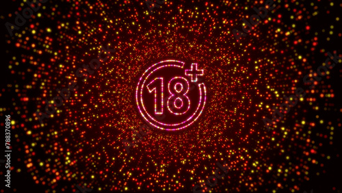 Digital Space Dark Shiny Red Colorful 18 Plus Age Restriction Icon Symbol Border Frame With Glitter Sparkle Dots And Lines