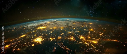 Europe's Nighttime Symphony from Space. Concept Aerial Photos, Europe Illumination, Night Photography, City Lights, Satellite Views photo