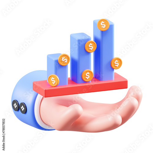3D Hand with Rising Financial Graphs and Dollar Icons (ID: 788371832)