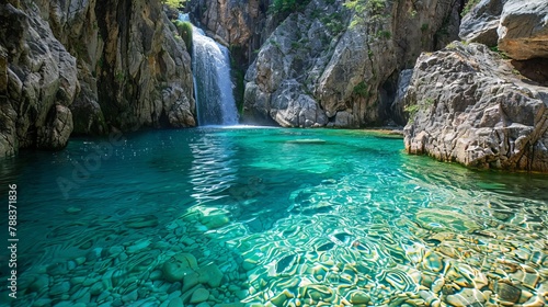 Fonia vathra: Vathres are small water natural pools with waterfalls along the mountain of Saos on Samothraki island, Greece photo