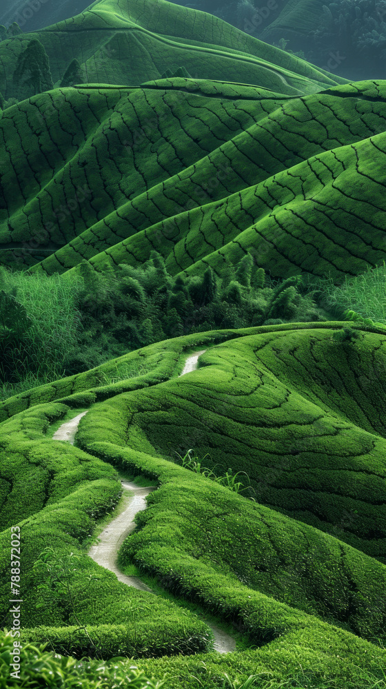 Immerse yourself in the vibrant scene of green tea fields with AI generative technology highlighting the signature texture and beauty of spring and summer. Immerse yourself in the vibrant scene of green tea fields with AI generative technology highlighting the signature texture and beauty of spring and summer.