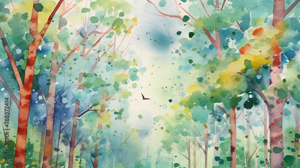 Eucalyptus forest watercolor background delight AI generated