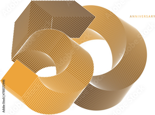 The number 50, 50th Anniversary in a luxurious and symbolic style. The design two-tone color scheme of gold and brown, formed by the interlocking of a square and a circle reminiscent of a mandala.