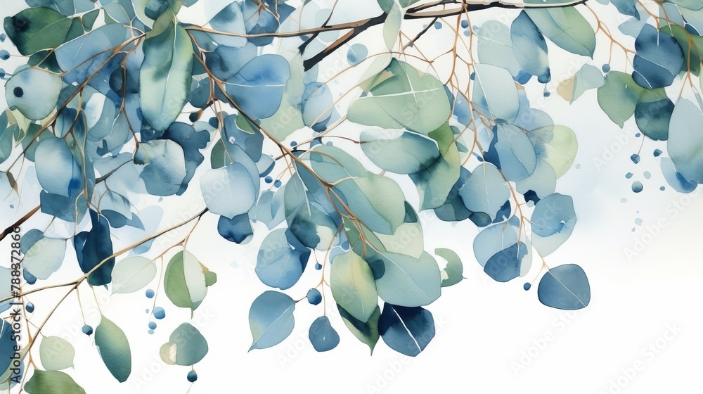 Eucalyptus leaves in watercolor harmony AI generated Eucalyptus leaves in watercolor harmony AI generated