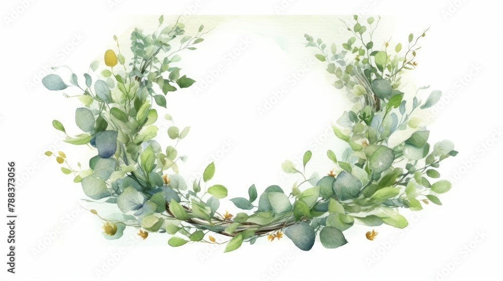 Fototapeta premium Eucalyptus wreath watercolor background design AI generated