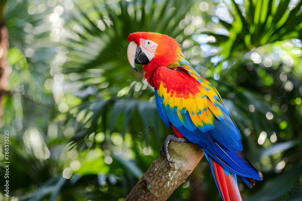 A vibrant parrot with colorful feathers, isolated on a tropical rainforest green background, embodying freedom and diversity A vibrant parrot with colorful feathers, isolated on a tropical rainforest green background, embodying freedom and diversity