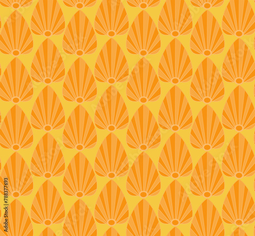 Abstract floral retro seamless pattern design. Stylized geometric floral design with leaf like motifs.