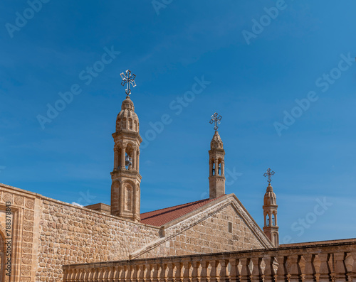 Mardin Midyat district Mor Gabriel Monastery unique architectural detail photographs taken with blue sky