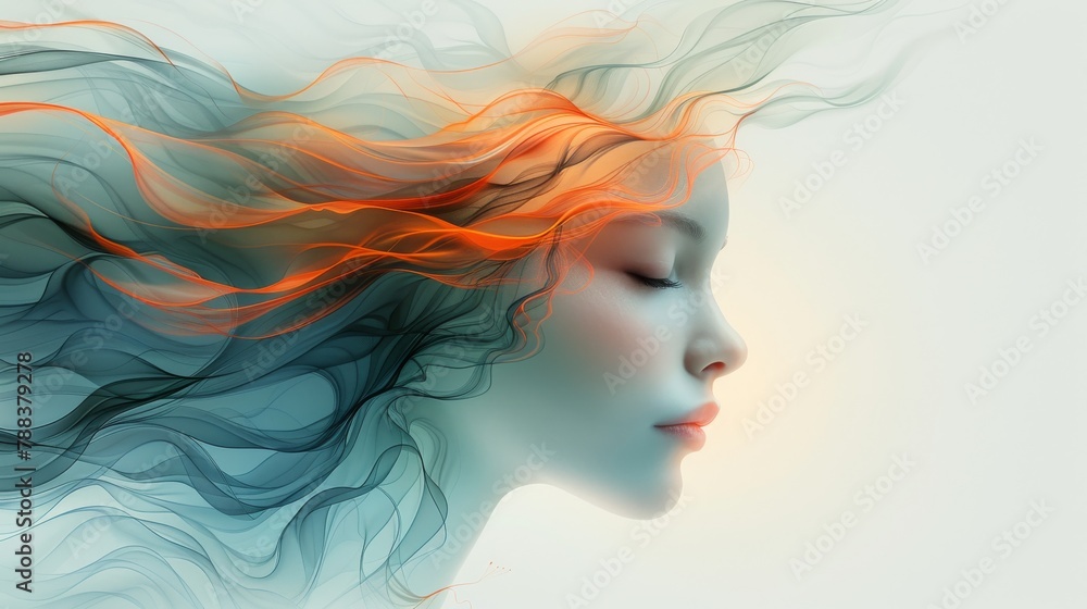 custom made wallpaper toronto digitalSurreal illustration of a woman's face with smooth curves and airy waves of hair.