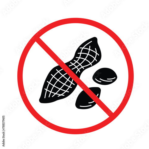 No peanuts. Contains allergen. Banner signage poster illustration isolated on square white background. Simple flat food ingredients cartoon drawing.