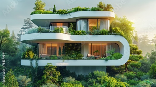 modern residential building with green plant walls. Sustainable living, ecology and green urban environment photo