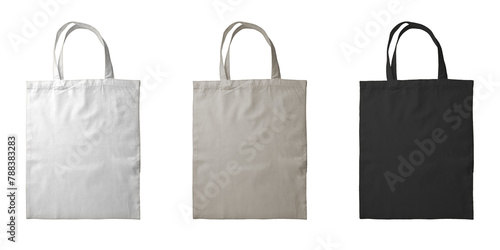 White, grey and black tote bag set isolated photo