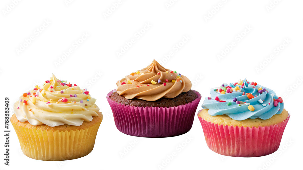 Trio of Colorful Frosted Cupcakes Trio of Colorful Frosted Cupcakes