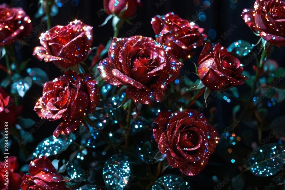 bouquet of dark red roses with sparkles
