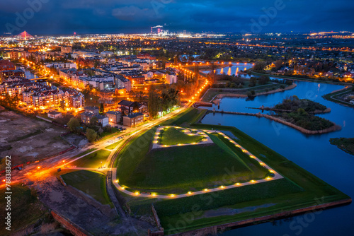 Bison bastion, 17th-century fortifications of Gdańsk illuminated at night. Poland © Patryk Kosmider