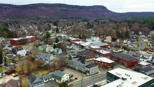 Aerial of Easthampton, Massachusetts, United States in spring 4K photo