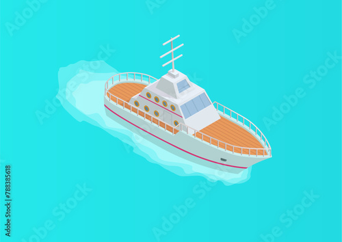 Modern ship or yacht sailing in waters