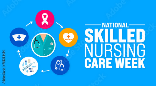 May is National Skilled Nursing Care Week background template. Holiday concept. use to background, banner, placard, card, and poster design template with text inscription and standard color. vector