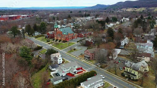 Aerial scene of Easthampton, Massachusetts, United States in spring 4K photo