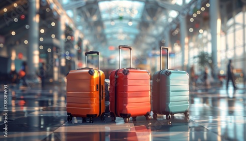 Four suitcases of different colors are lined up on the ground by AI generated image photo