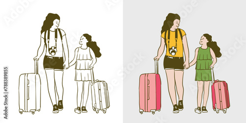Mother and daughtere travelling together or mother travelling with children vistting family