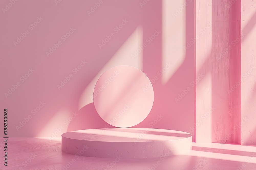 Minimalist Blank Podium for Product Presentation Pink Background