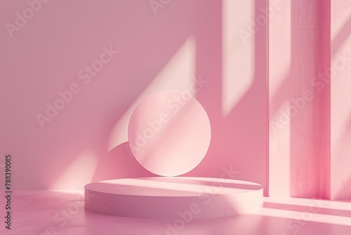 Minimalist Blank Podium for Product Presentation Pink Background © RBGallery